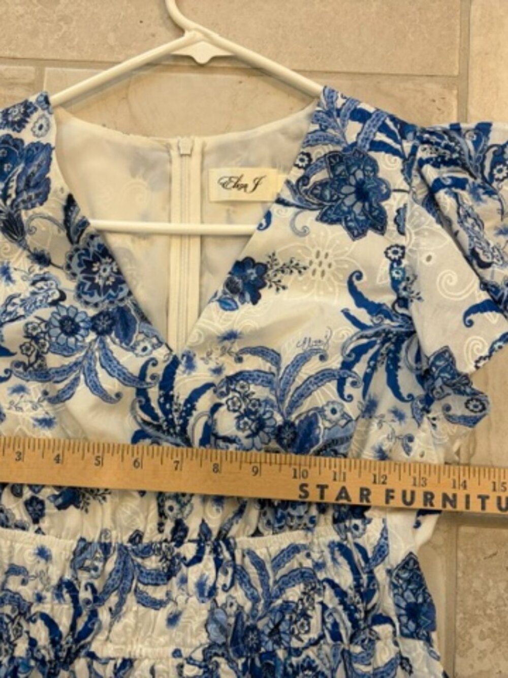 Eliza J Blue/White Floral Eyelet Fit & Flare Mini Dress Women’s Sz 2 Cottagecore - Picture 9 of 10